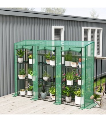 Outsunny 46 x 215 cm Nine-Shelf Greenhouse - Green