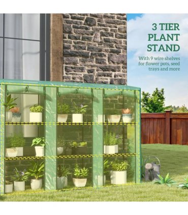 Outsunny 46 x 215 cm Nine-Shelf Greenhouse - Green