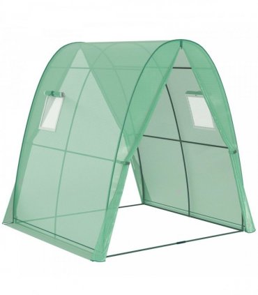 Outsunny Polytunnel Greenhouse with Sandbags, Walk-In Tunnel Green House with 2 Doors and Screen Windows, 1.8 x 1.8 x 2m, Green