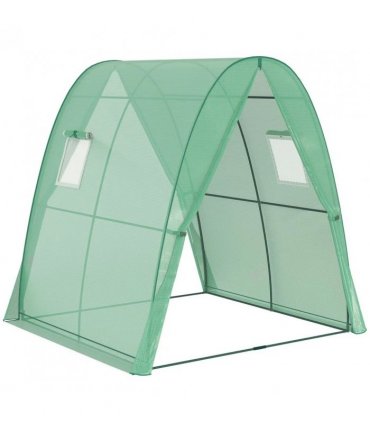 Outsunny Polytunnel Greenhouse with Sandbags, Walk-In Tunnel Green House with 2 Doors and Screen Windows, 1.8 x 1.8 x 2m, Green