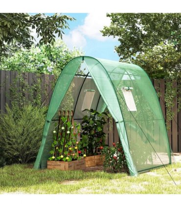 Outsunny Polytunnel Greenhouse with Sandbags, Walk-In Tunnel Green House with 2 Doors and Screen Windows, 1.8 x 1.8 x 2m, Green
