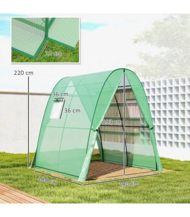 Outsunny Polytunnel Greenhouse with Sandbags, Walk-In Tunnel Green House with 2 Doors and Screen Windows, 1.8 x 1.8 x 2m, Green