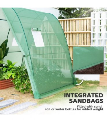 Outsunny Polytunnel Greenhouse with Sandbags, Walk-In Tunnel Green House with 2 Doors and Screen Windows, 1.8 x 1.8 x 2m, Green