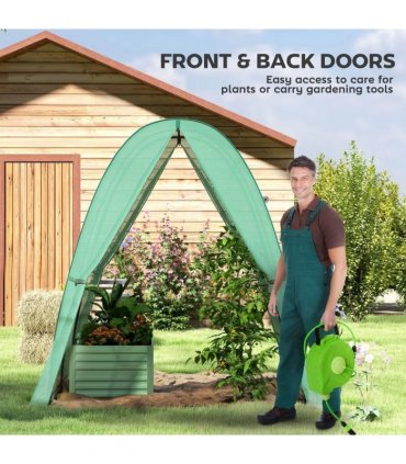 Outsunny Polytunnel Greenhouse with Sandbags, Walk-In Tunnel Green House with 2 Doors and Screen Windows, 1.8 x 1.8 x 2m, Green