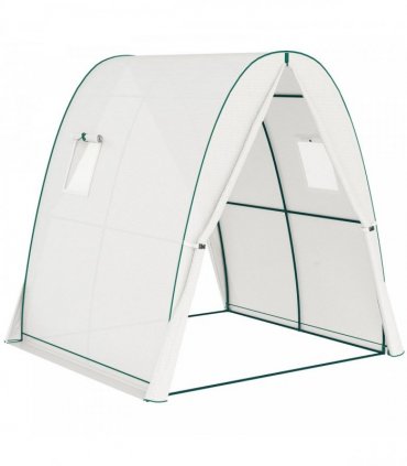Outsunny Polytunnel Greenhouse with Sandbags, Walk-In Tunnel Green House with 2 Doors and Screen Windows, 1.8 x 1.8 x 2m, White