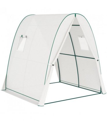 Outsunny Polytunnel Greenhouse with Sandbags, Walk-In Tunnel Green House with 2 Doors and Screen Windows, 1.8 x 1.8 x 2m, White