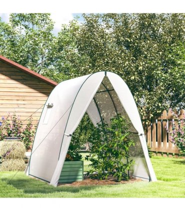 Outsunny Polytunnel Greenhouse with Sandbags, Walk-In Tunnel Green House with 2 Doors and Screen Windows, 1.8 x 1.8 x 2m, White