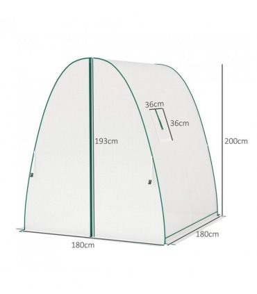 Outsunny Polytunnel Greenhouse with Sandbags, Walk-In Tunnel Green House with 2 Doors and Screen Windows, 1.8 x 1.8 x 2m, White