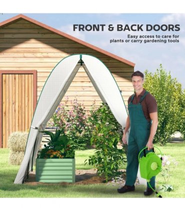 Outsunny Polytunnel Greenhouse with Sandbags, Walk-In Tunnel Green House with 2 Doors and Screen Windows, 1.8 x 1.8 x 2m, White