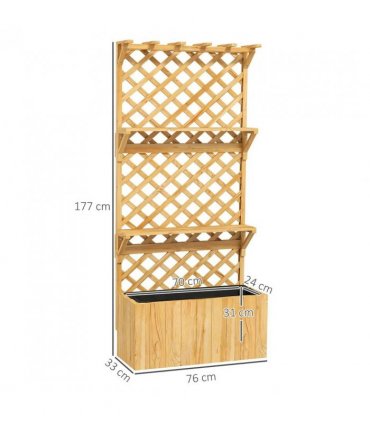 Outsunny 52L Wooden Planter, with Trellis and Shelves - Natural Finish