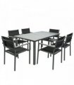 Outsunny Garden Dining Set with Acacia Wood Table Top, Outdoor Table and Stackable Chairs Set for 6 with Texteline Seat, Grey