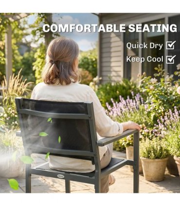 Outsunny Garden Dining Set with Acacia Wood Table Top, Outdoor Table and Stackable Chairs Set for 6 with Texteline Seat, Grey
