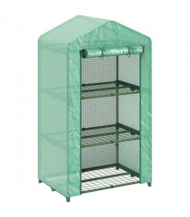 Outsunny 3 Tier Mini Greenhouse Portable Garden Grow House with Roll Up Door and Wire Shelves, 69 x 49 x 125 cm, Green