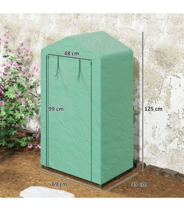 Outsunny 3 Tier Mini Greenhouse Portable Garden Grow House with Roll Up Door and Wire Shelves, 69 x 49 x 125 cm, Green