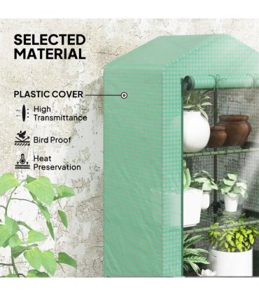 Outsunny 3 Tier Mini Greenhouse Portable Garden Grow House with Roll Up Door and Wire Shelves, 69 x 49 x 125 cm, Green