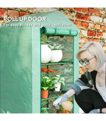 Outsunny 3 Tier Mini Greenhouse Portable Garden Grow House with Roll Up Door and Wire Shelves, 69 x 49 x 125 cm, Green