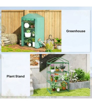 Outsunny 3 Tier Mini Greenhouse Portable Garden Grow House with Roll Up Door and Wire Shelves, 69 x 49 x 125 cm, Green