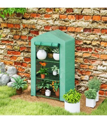Outsunny 3 Tier Mini Greenhouse Portable Garden Grow House with Roll Up Door and Wire Shelves, 69 x 49 x 125 cm, Green