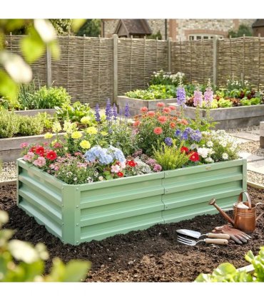 Outsunny Raised Beds for Garden, Galvanised Outdoor Planters, for Herbs and Vegetables, Use for Patio, Garden, Balcony