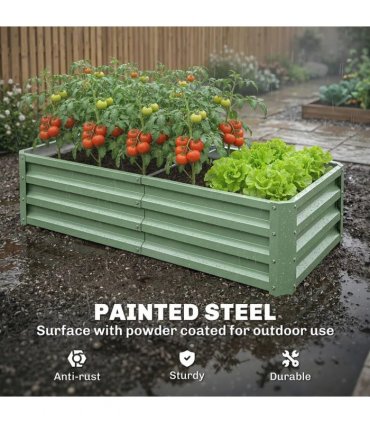 Outsunny Raised Beds for Garden, Galvanised Outdoor Planters, for Herbs and Vegetables, Use for Patio, Garden, Balcony