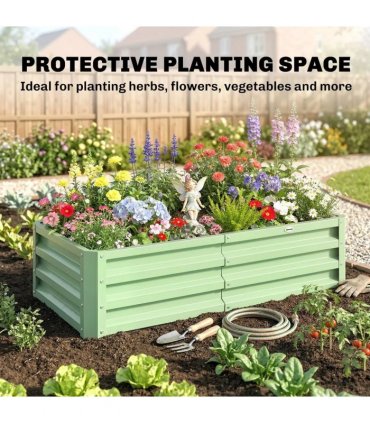 Outsunny Raised Beds for Garden, Galvanised Outdoor Planters, for Herbs and Vegetables, Use for Patio, Garden, Balcony