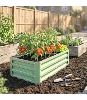 Outsunny Raised Beds for Garden, Galvanised Outdoor Planters, for Herbs and Vegetables, Use for Patio, Garden, Balcony
