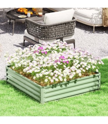 Outsunny Square Raised Garden Bed Box with Weatherized Steel Frame for Vegetables, Flowers, & Herbs, 120 x 120 x 30cm, Light Green
