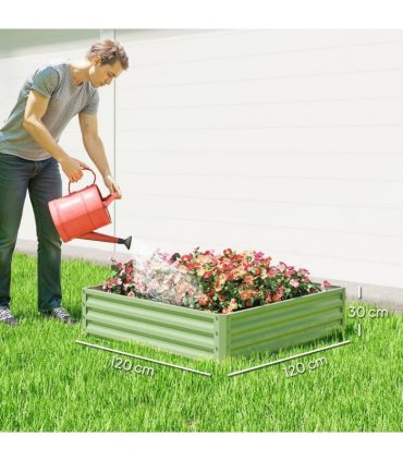 Outsunny Square Raised Garden Bed Box with Weatherized Steel Frame for Vegetables, Flowers, & Herbs, 120 x 120 x 30cm, Light Green