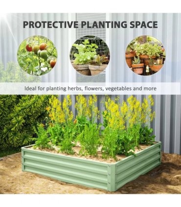 Outsunny Square Raised Garden Bed Box with Weatherized Steel Frame for Vegetables, Flowers, & Herbs, 120 x 120 x 30cm, Light Green