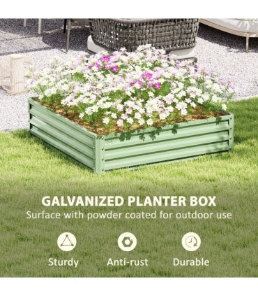 Outsunny Square Raised Garden Bed Box with Weatherized Steel Frame for Vegetables, Flowers, & Herbs, 120 x 120 x 30cm, Light Green