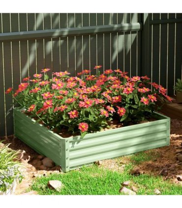 Outsunny Square Raised Garden Bed Box with Weatherized Steel Frame for Vegetables, Flowers, & Herbs, 120 x 120 x 30cm, Light Green