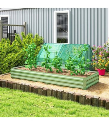 Outsunny Metal Raised Garden Bed Planter Box Outdoor Planters for Growing Flowers, Herbs, Green, Light Green