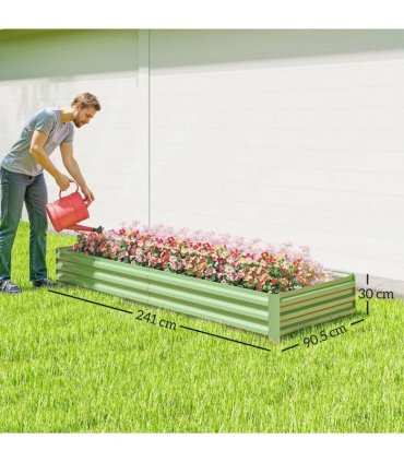 Outsunny Metal Raised Garden Bed Planter Box Outdoor Planters for Growing Flowers, Herbs, Green, Light Green