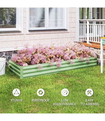 Outsunny Metal Raised Garden Bed Planter Box Outdoor Planters for Growing Flowers, Herbs, Green, Light Green