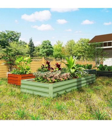 Outsunny Metal Raised Garden Bed Planter Box Outdoor Planters for Growing Flowers, Herbs, Green, Light Green