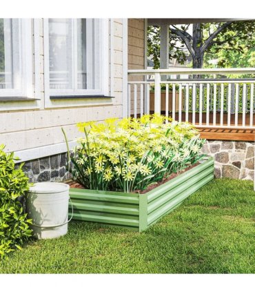 Outsunny Metal Raised Garden Bed Planter Box Outdoor Planters for Growing Flowers, Herbs, Green, Light Green