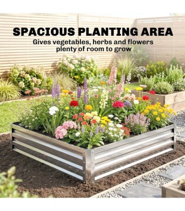 Outsunny Square Raised Garden Bed Box with Weatherized Steel Frame for Vegetables, Flowers, & Herbs, 120 x 120 x 30cm, Silver Tone