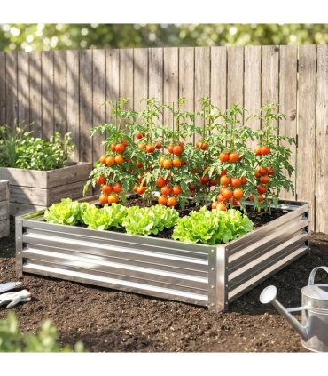 Outsunny Square Raised Garden Bed Box with Weatherized Steel Frame for Vegetables, Flowers, & Herbs, 120 x 120 x 30cm, Silver Tone