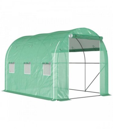 Outsunny 296 x 196cm Steel Frame Polytunnel Greenhouse - Green