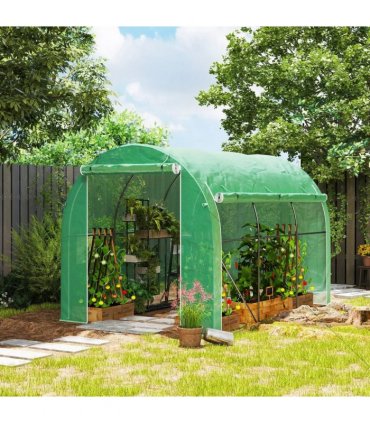 Outsunny 296 x 196cm Steel Frame Polytunnel Greenhouse - Green