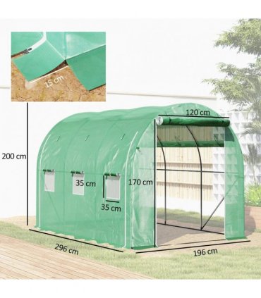 Outsunny 296 x 196cm Steel Frame Polytunnel Greenhouse - Green