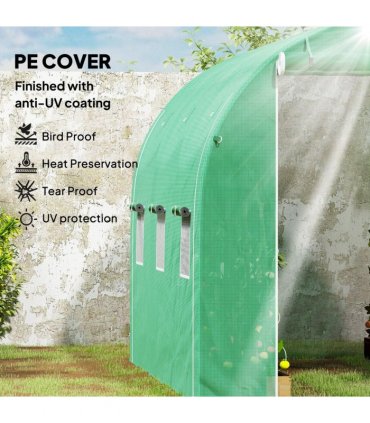 Outsunny 296 x 196cm Steel Frame Polytunnel Greenhouse - Green
