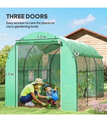 Outsunny 296 x 196cm Steel Frame Polytunnel Greenhouse - Green