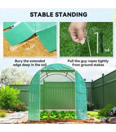 Outsunny 296 x 196cm Steel Frame Polytunnel Greenhouse - Green