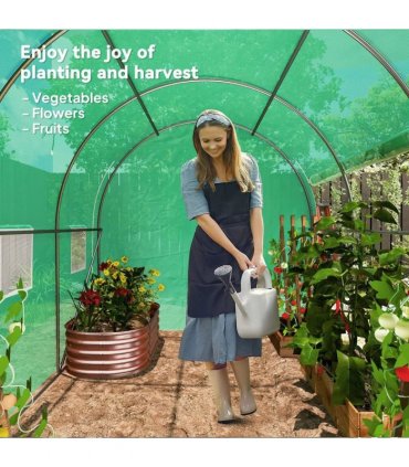 Outsunny 296 x 196cm Steel Frame Polytunnel Greenhouse - Green