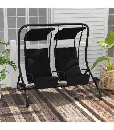 Outsunny Two-Seat Garden Swing Chair, with Protective Canopy - Black