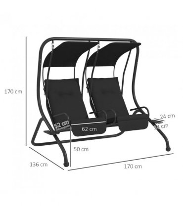 Outsunny Two-Seat Garden Swing Chair, with Protective Canopy - Black