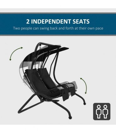 Outsunny Two-Seat Garden Swing Chair, with Protective Canopy - Black