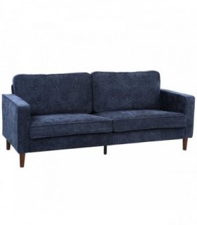 HOMCOM 3 Seater Sofa Button Tufted Upholstered Couch with Wood Legs for Living Room, Dark Blue