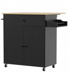 HOMCOM Kitchen Island with Drop Leaf, Rolling Kitchen Storage Trolley on Wheels with Drawer, Spice Rack and Towel Rack, Black